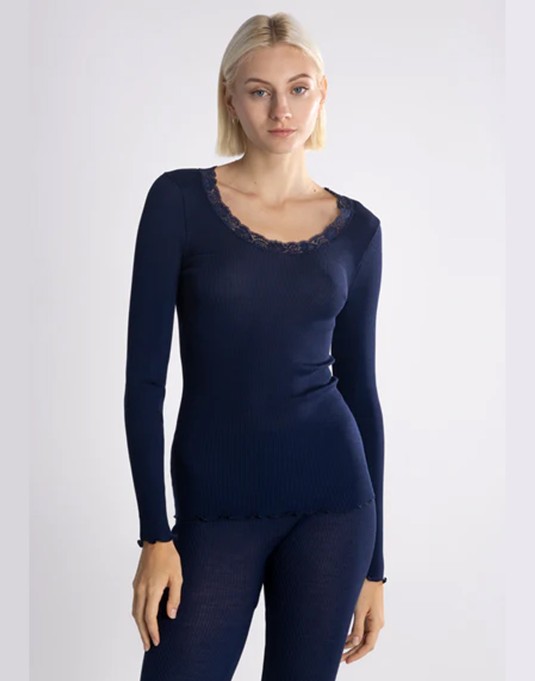 oscalito langermet ull silke genser mørkeblå blonde