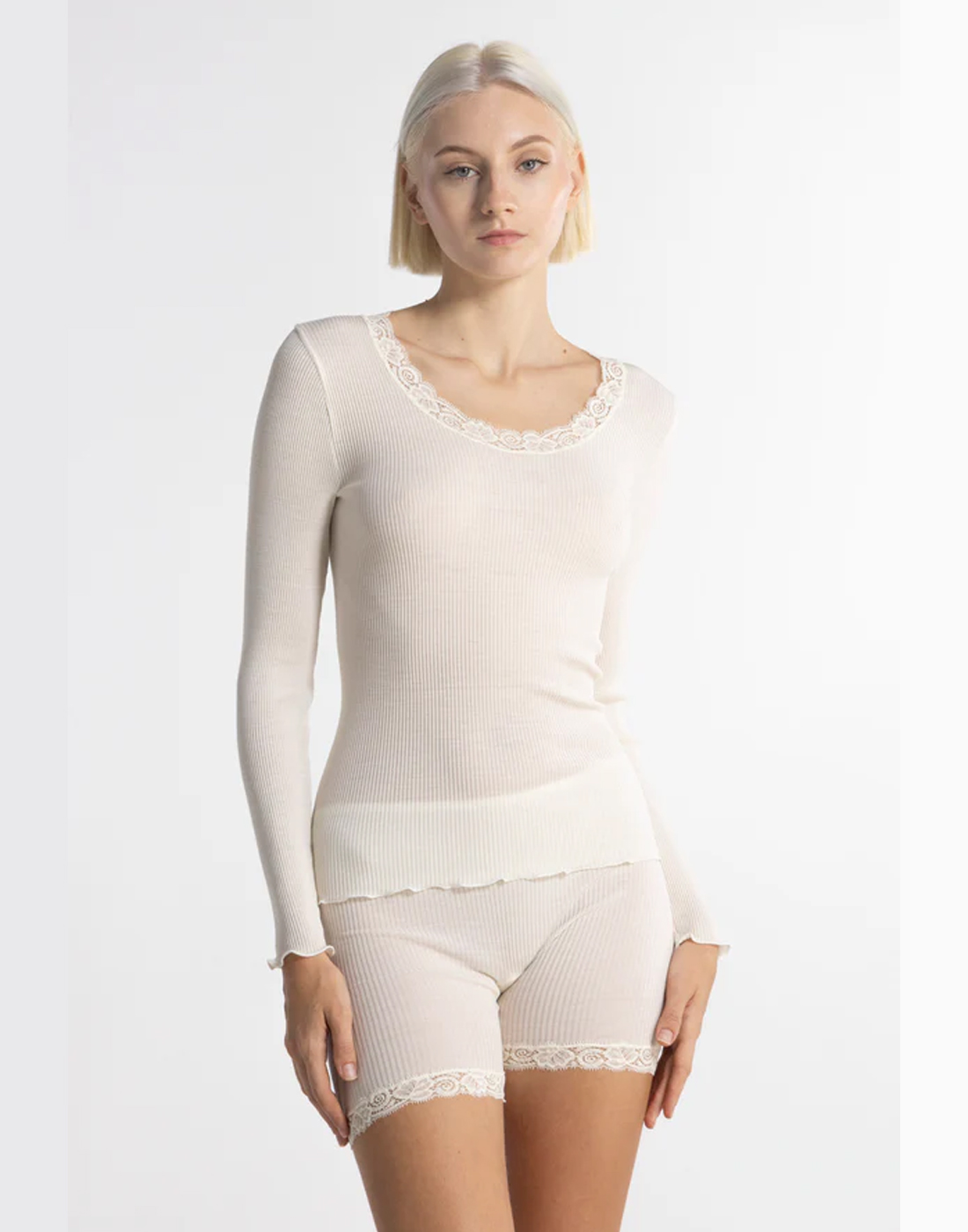 oscalito langermet ull silke genser blonde offwhite