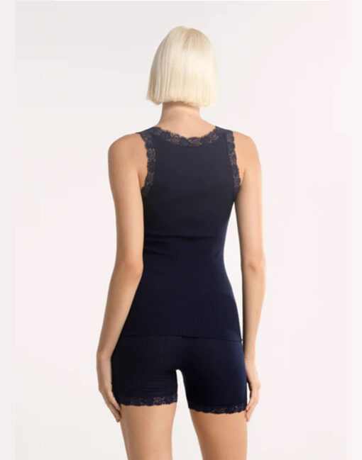 oscalito ull silke tank top med blonder mørkeblå