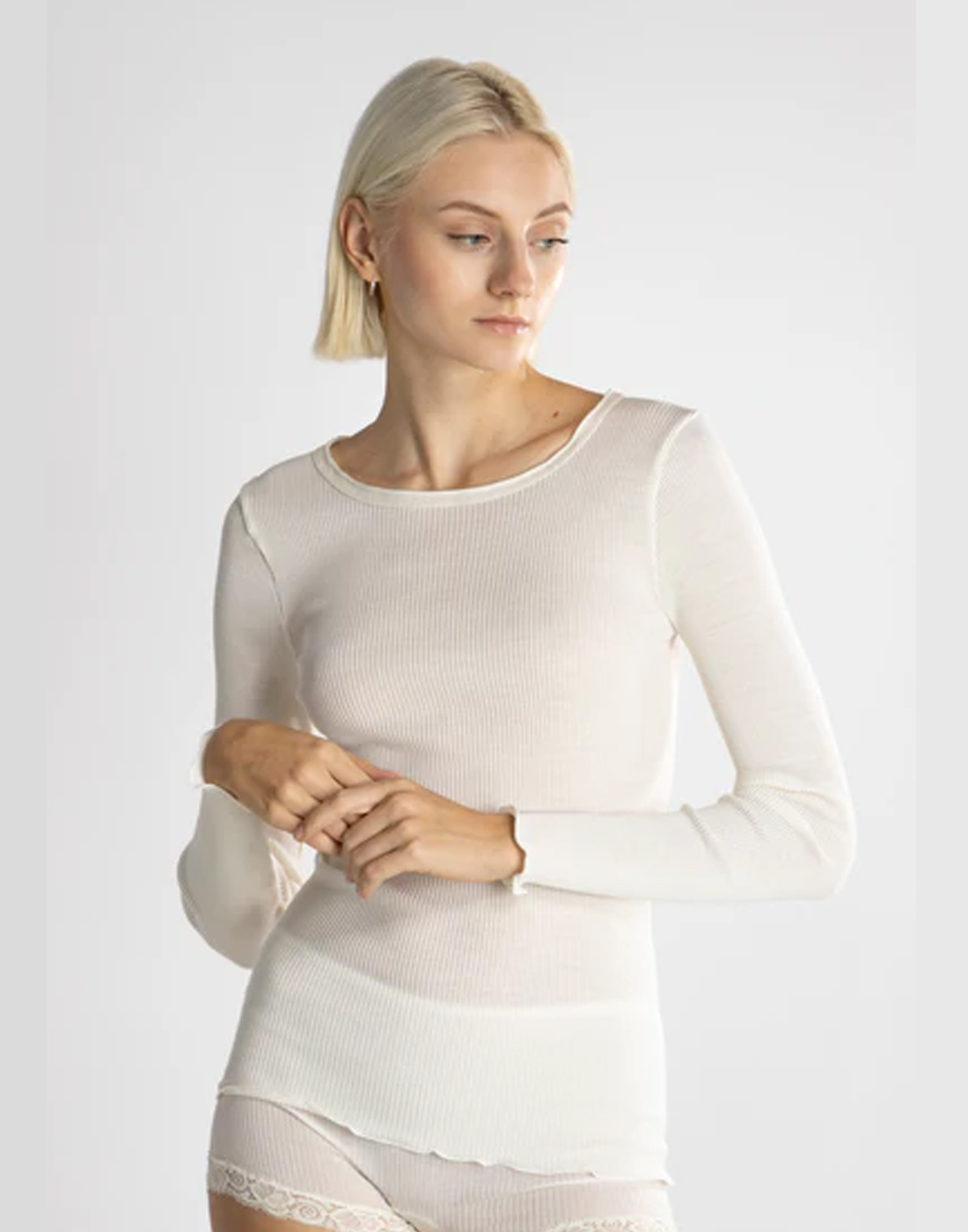 Oscalito ull silke genser undertøy creme offwhite