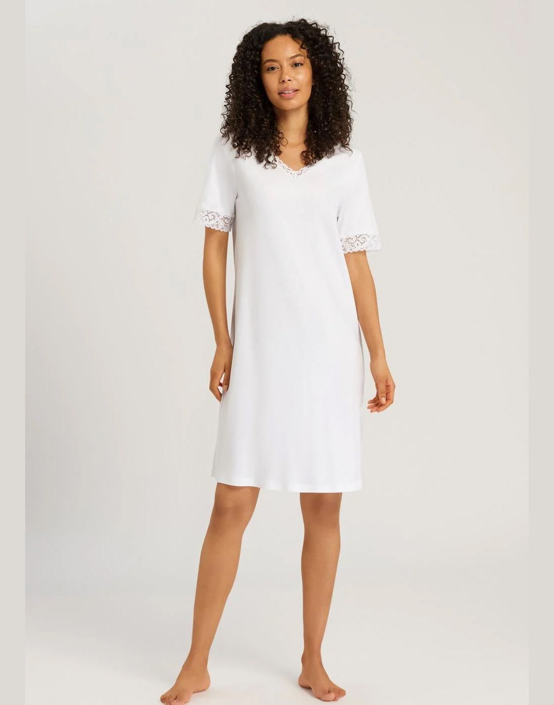 hanro nattkjole hvit bomull med blonder