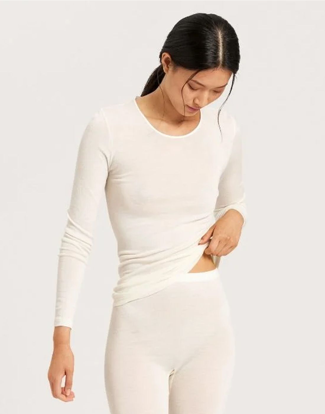hanro ullundertøy med silke genser offwhite