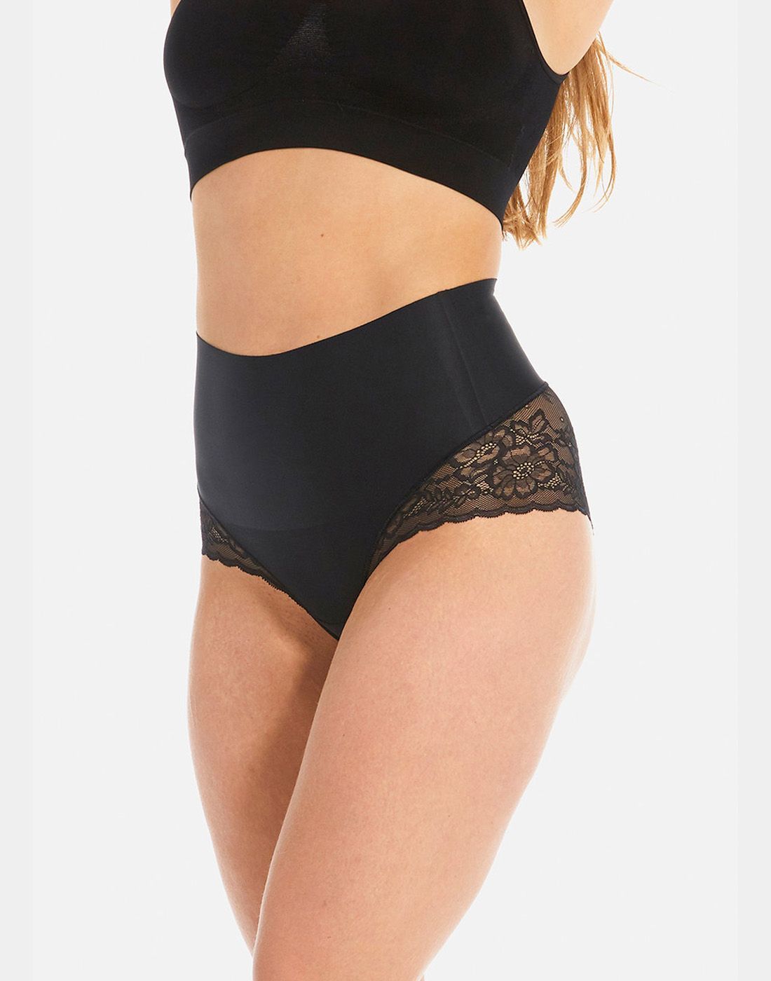 hold-in truse i sort med blonder