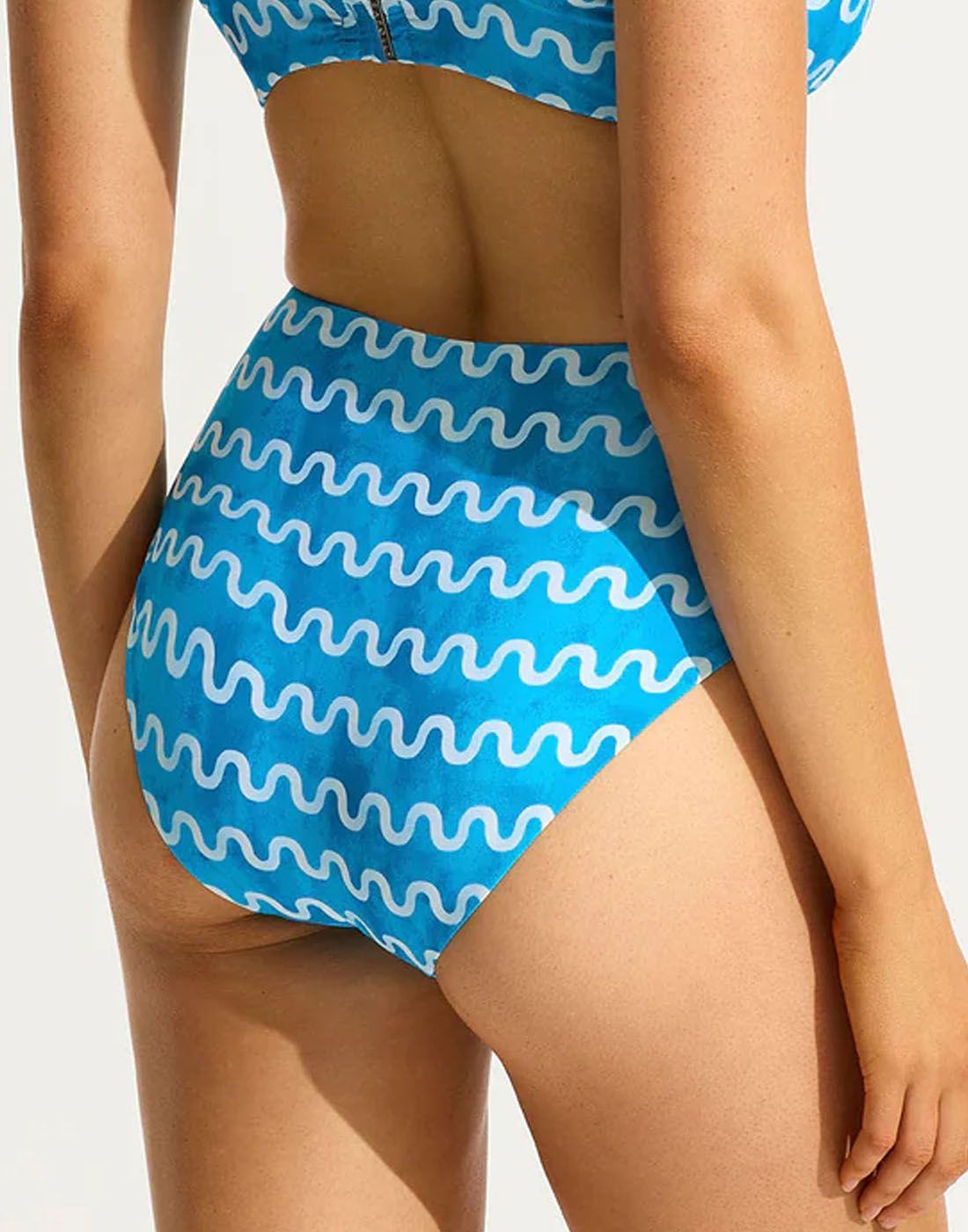 seafolly bikinitruse high waist i blått og hvitt mønster
