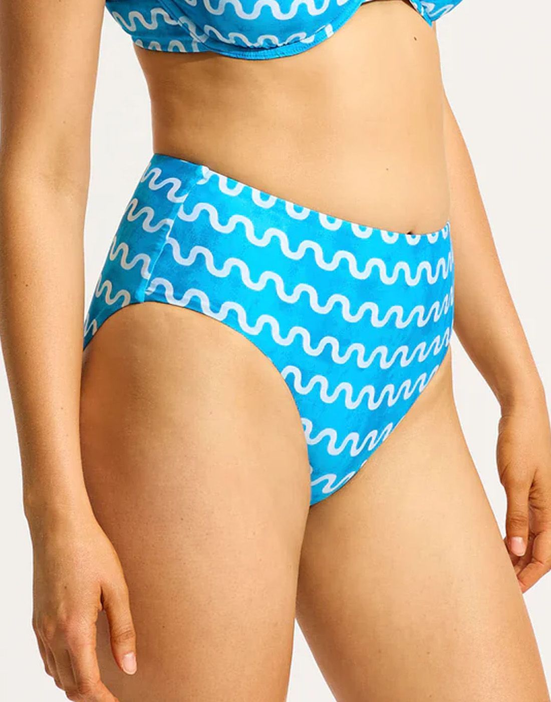 seafolly bikinitruse high waist i blått og hvitt mønster