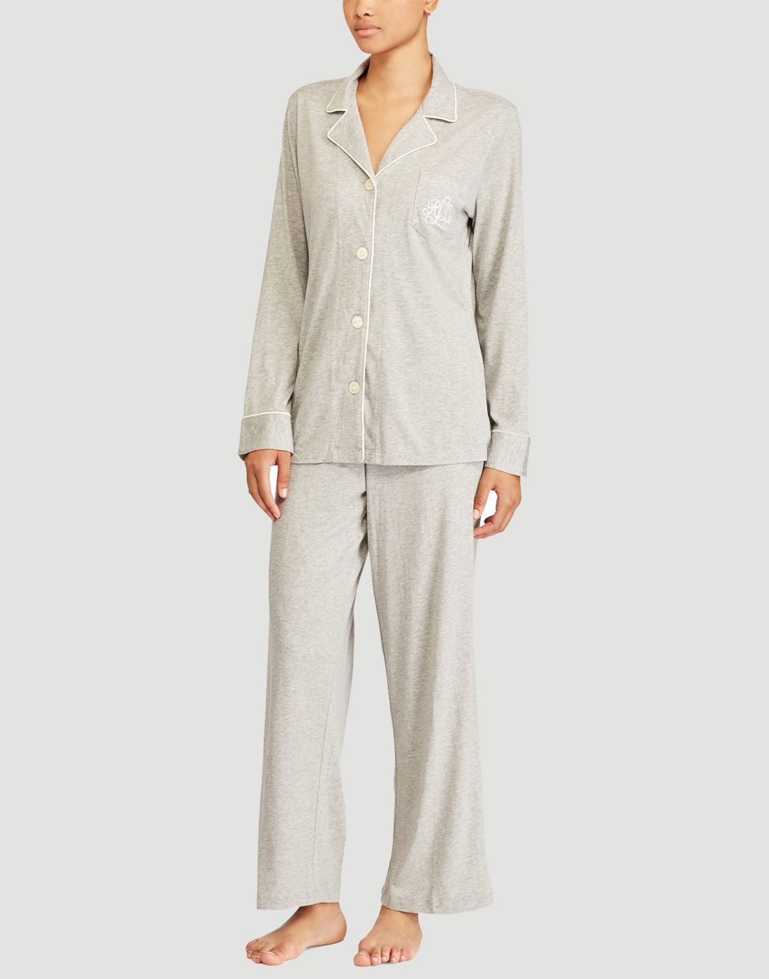 Kvinneskikkelse i grå bomullspysj fra Ralph Lauren