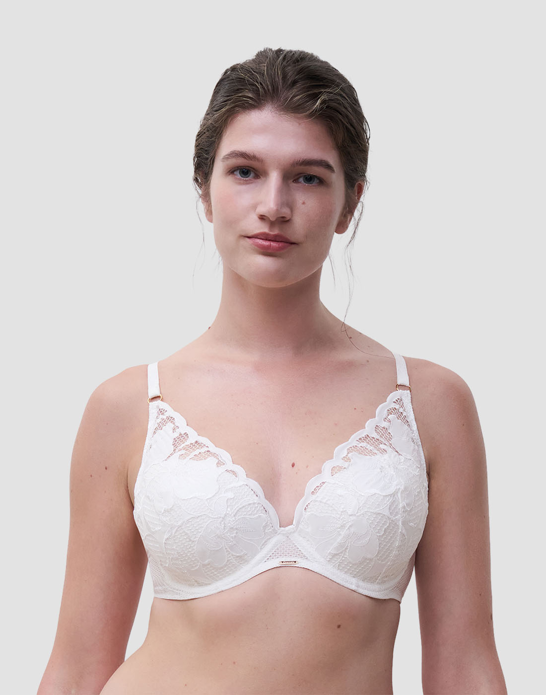 Chantelle fleurs plunge t-skjorte bh satin milk