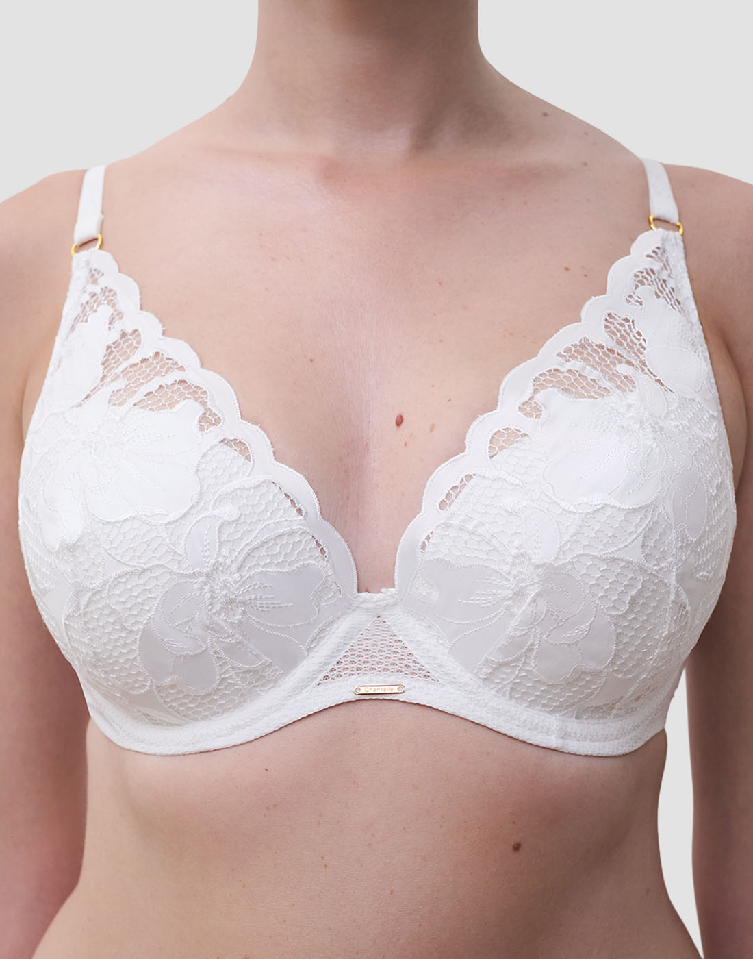 Chantelle fleurs plunge t-skjorte bh satin milk