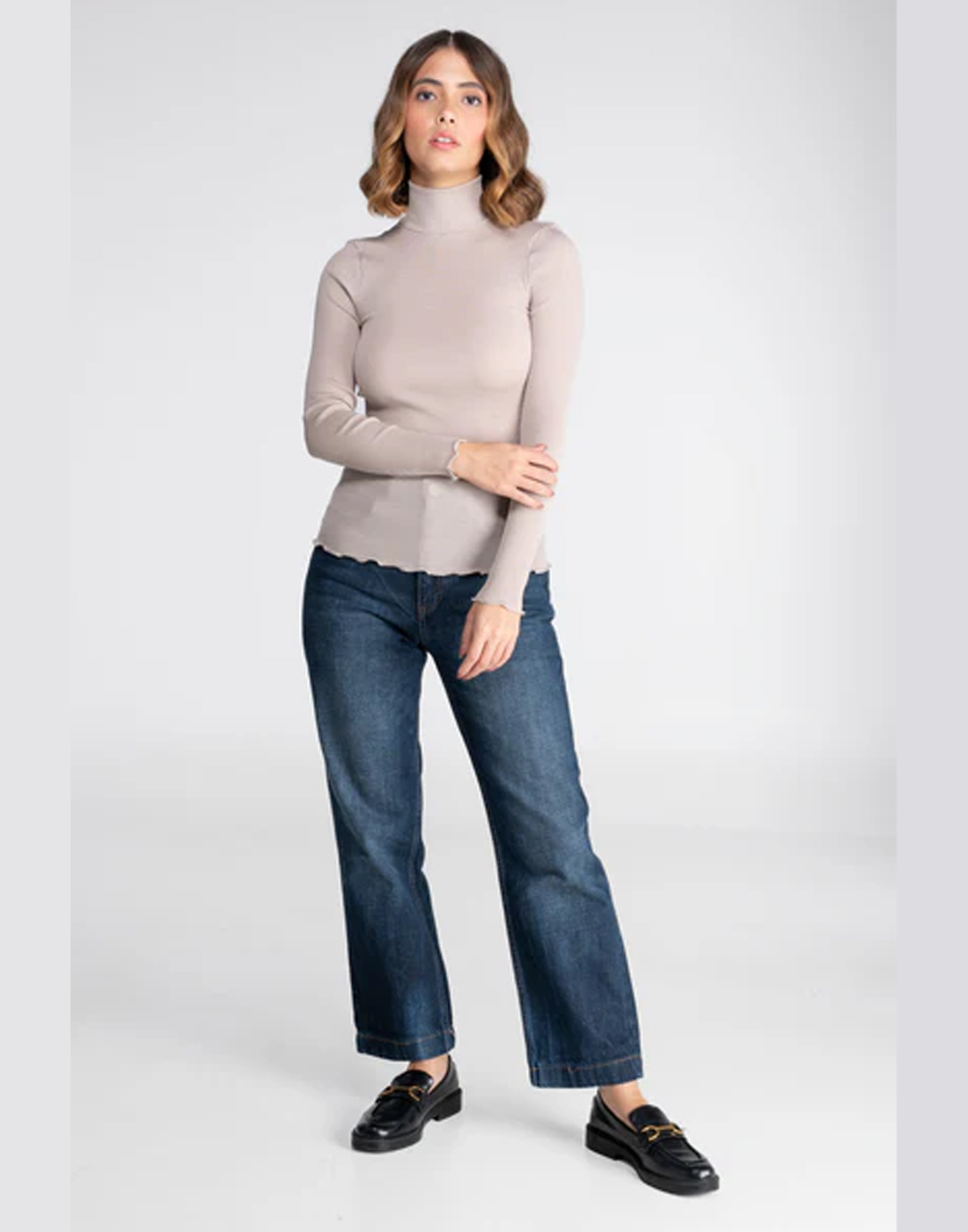 oscalito ull silke genser med høy hals beige