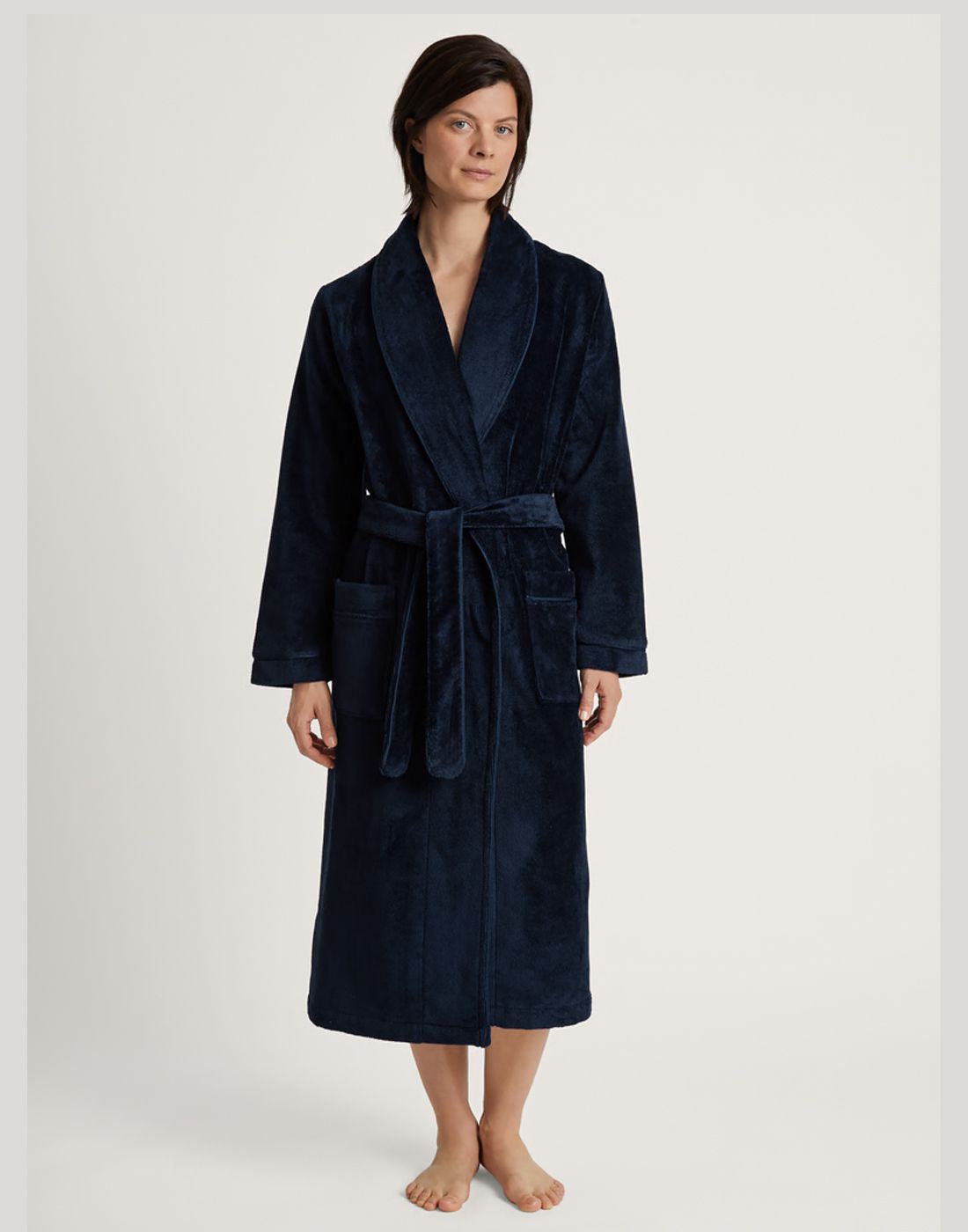 Calida 61302 new dark lapis blue morgenkåpe front Calida cosy shower morgenjåpe 61302 new dark lapis blue