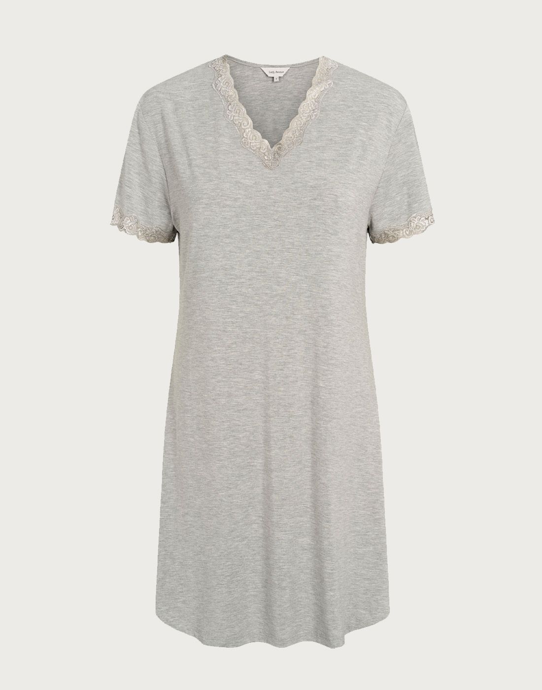 lady avenue bambus nattkjole kortermet grå lady avenue nattkjole kortermet grå med blonder