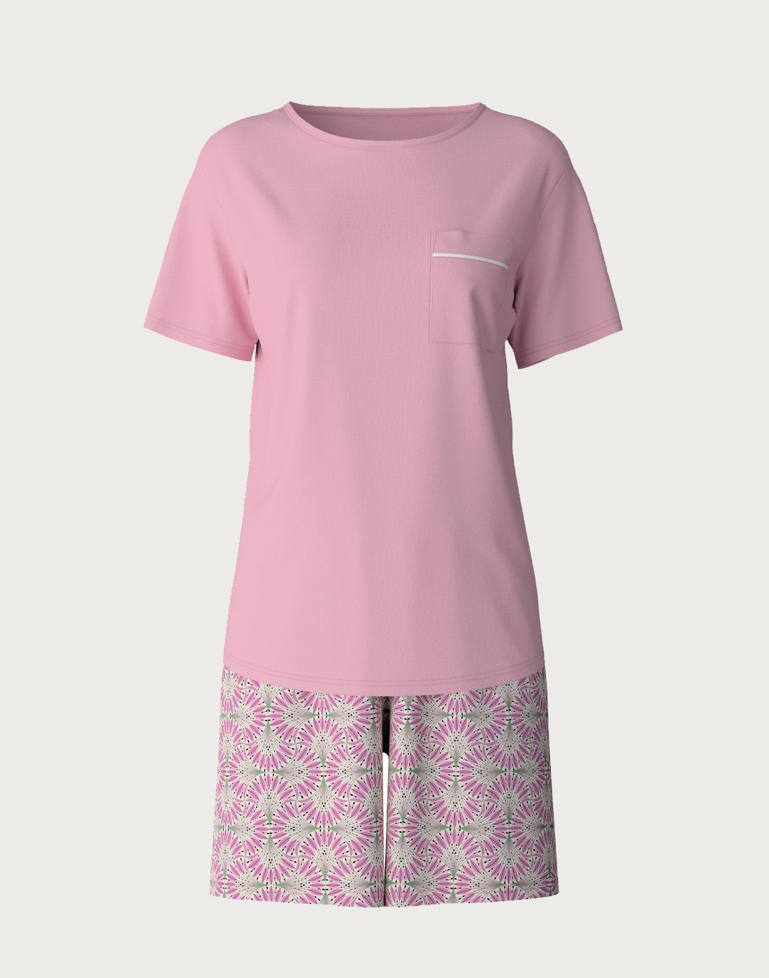 calida pysjamas rosa med shorts og t-skjorte