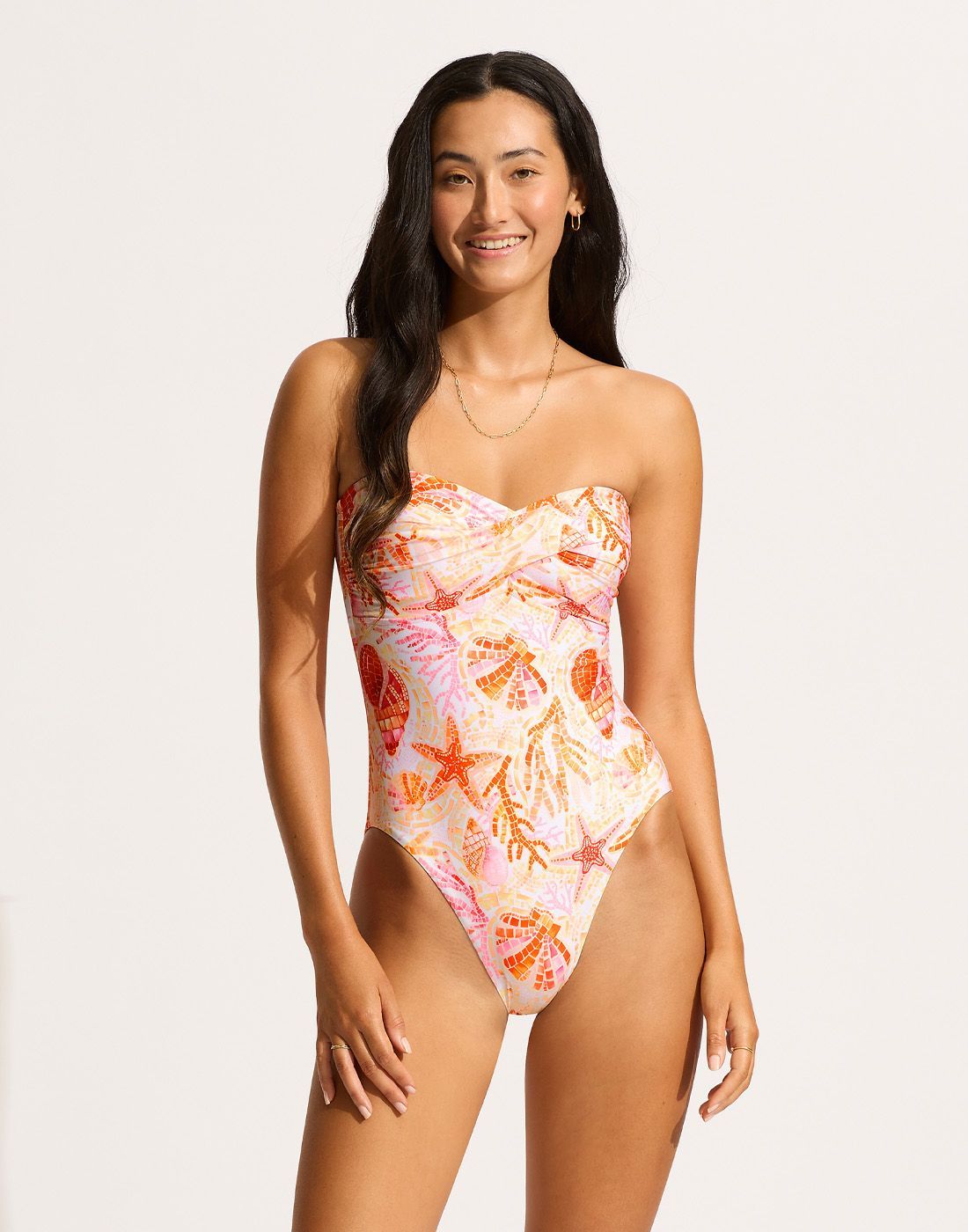 seafolly badedrakt stroppløs white fersken Seafolly la mer badedrakt white fersken stroppløs