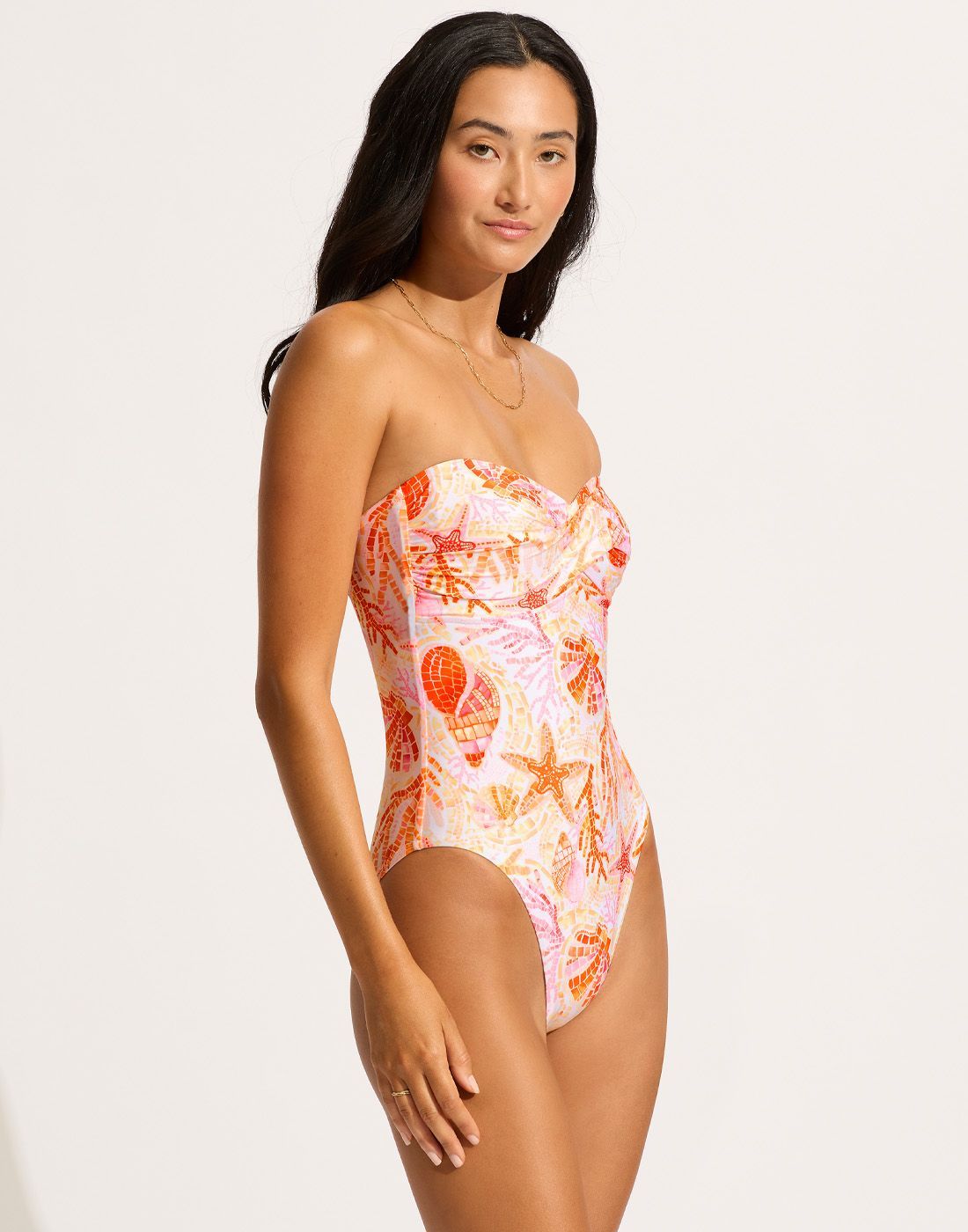 seafolly badedrakt stroppløs white fersken2 Seafolly la mer badedrakt white fersken stroppløs