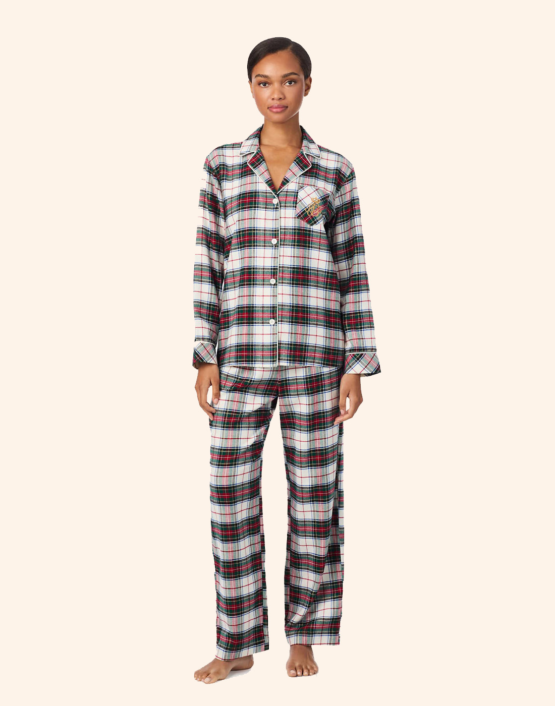 ralph lauren pysjamas cream plaid ruter
