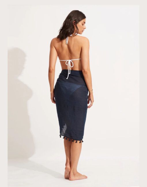seafolly beachedit cotton sarong indogo blå