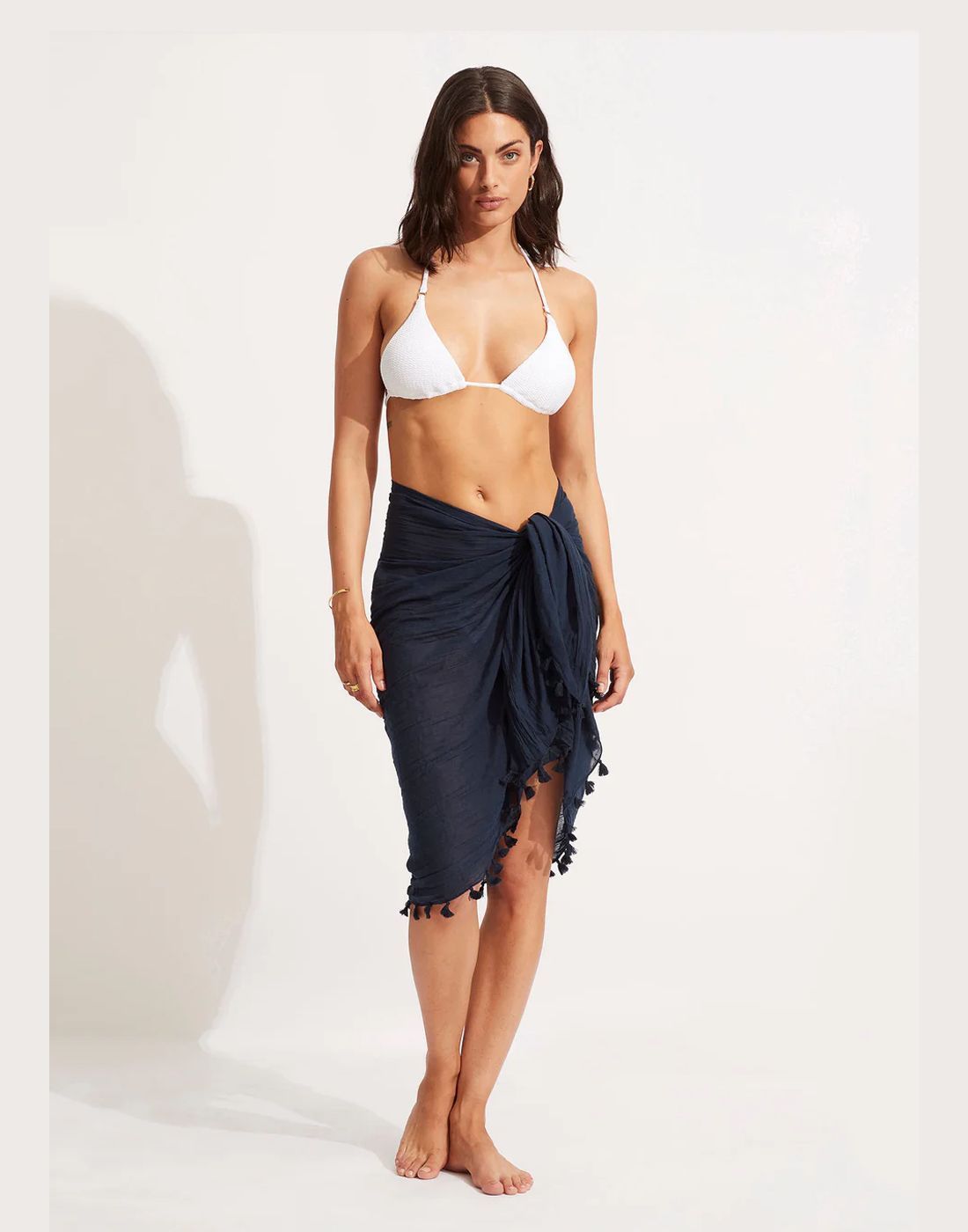 seafolly beachedit cotton sarong indogo blå