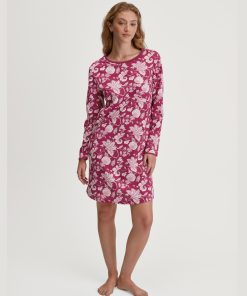 calida nattkjole lang erm rosa lilla med mønster