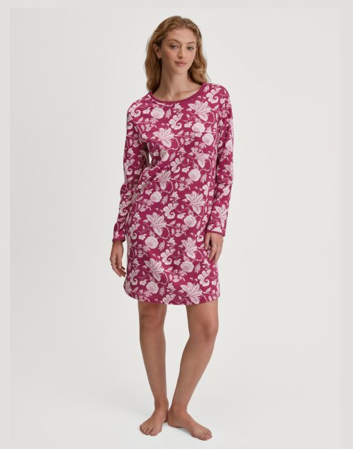 calida nattkjole lang erm rosa lilla med mønster