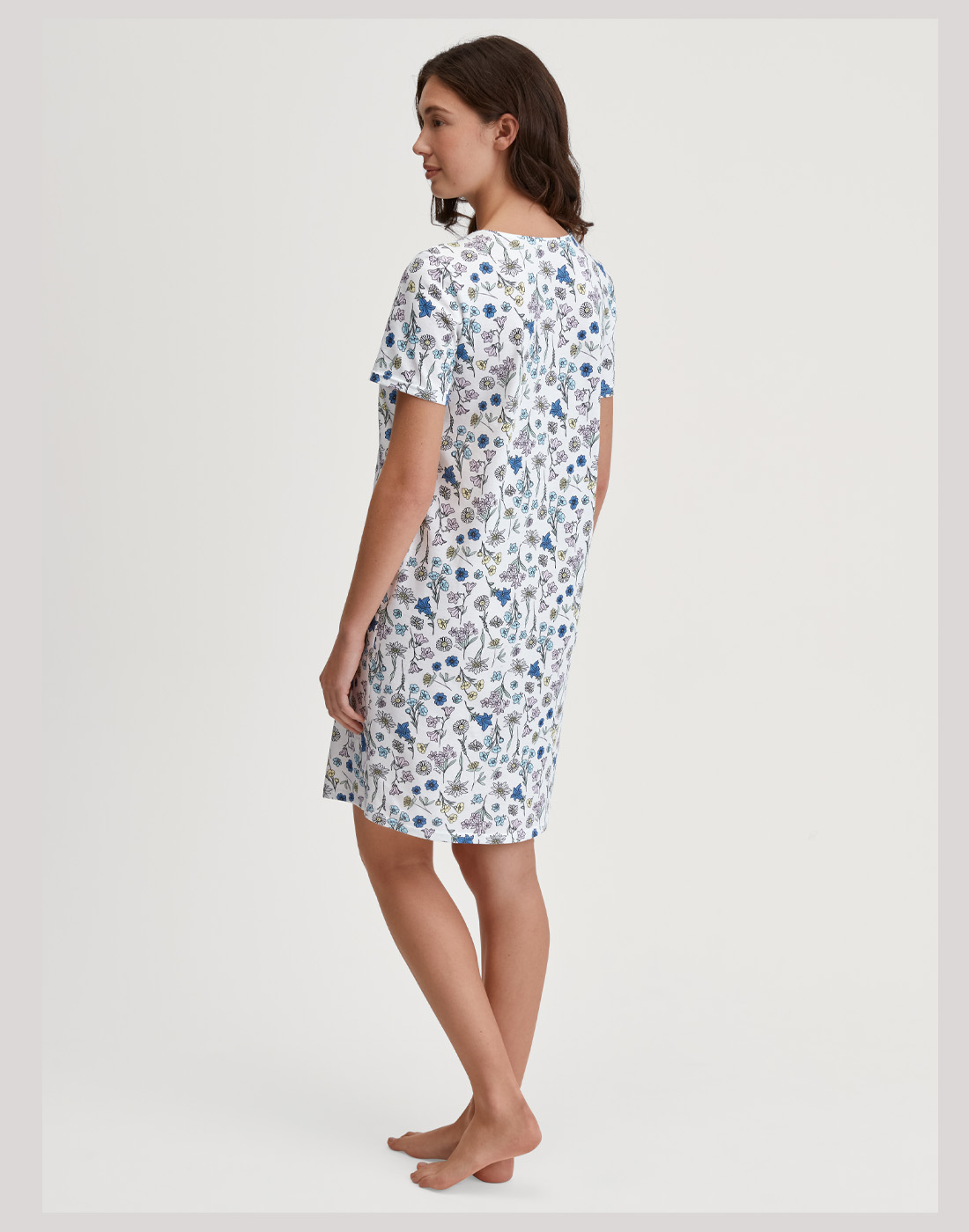 calida flower nights nattkjole bomull mønster blå
