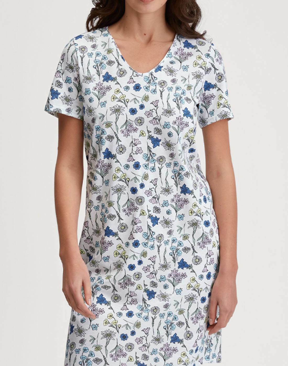 calida flower nights nattkjole bomull mønster blå