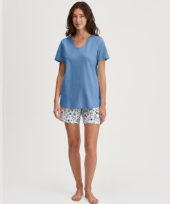 calida flower nights pysj shorts t skjorte riviera blue