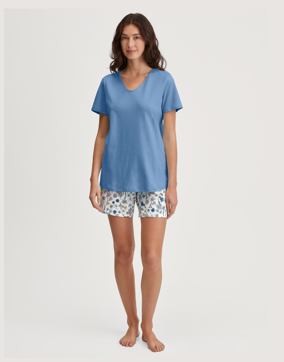 calida flower nights pysj shorts t skjorte riviera blue