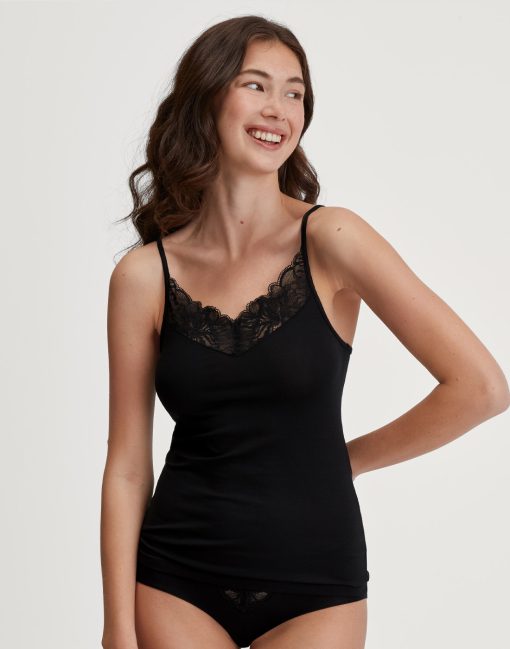 calida seductive lace spaghetti topp svart