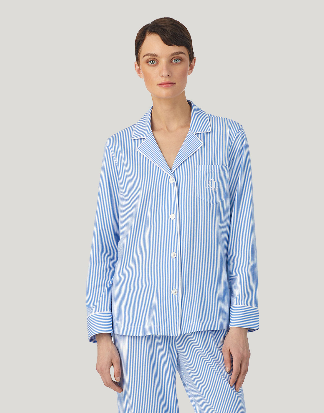 ralph lauren pysjamas hvit og blå striper