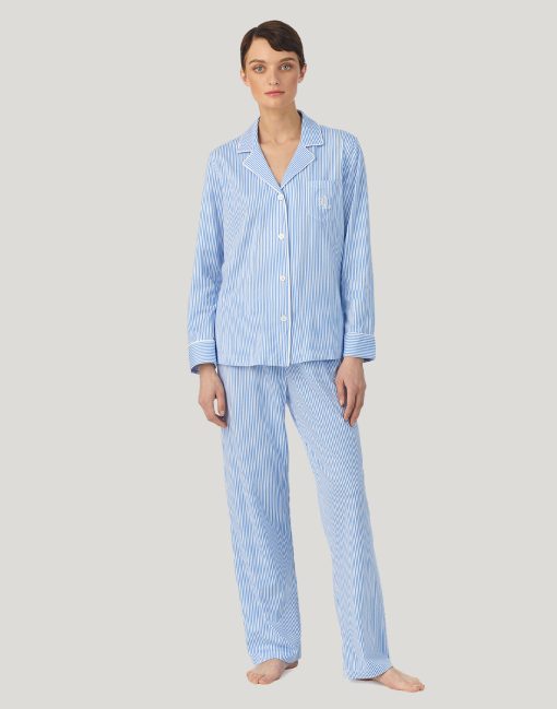 ralph lauren pysjamas hvit og blå striper