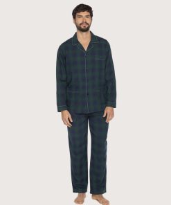 guasch flanell pysjamas blå grønne ruter herre