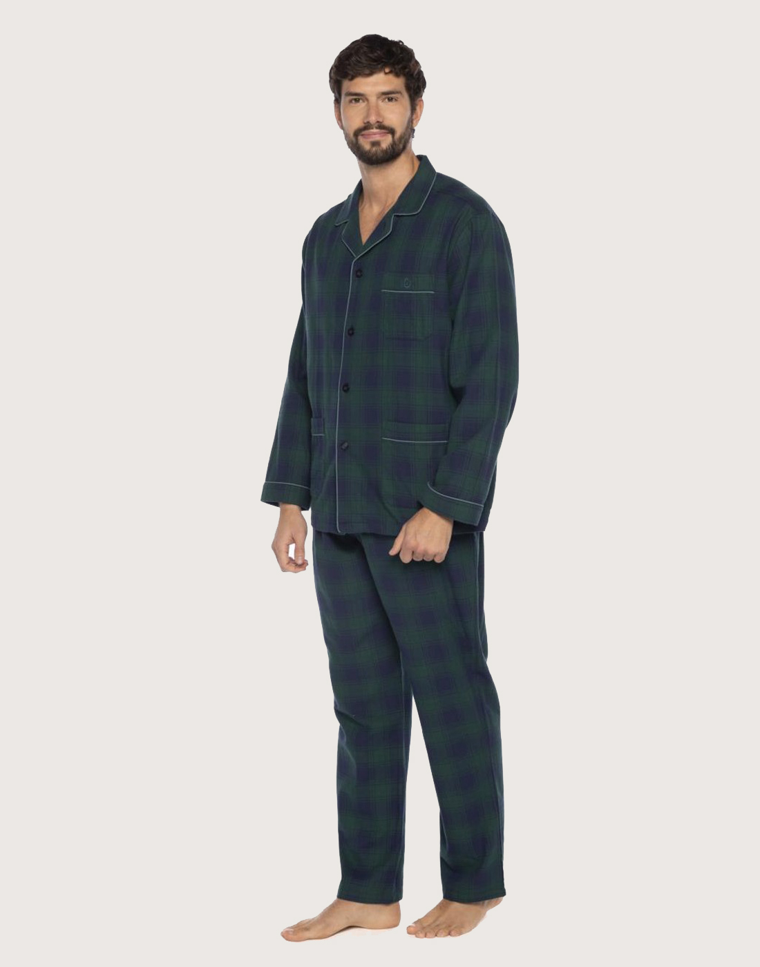 guasch flanell pysjamas blå grønne ruter herre