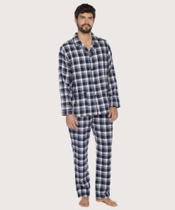 guasch flanell pysjamas blå ruter herre
