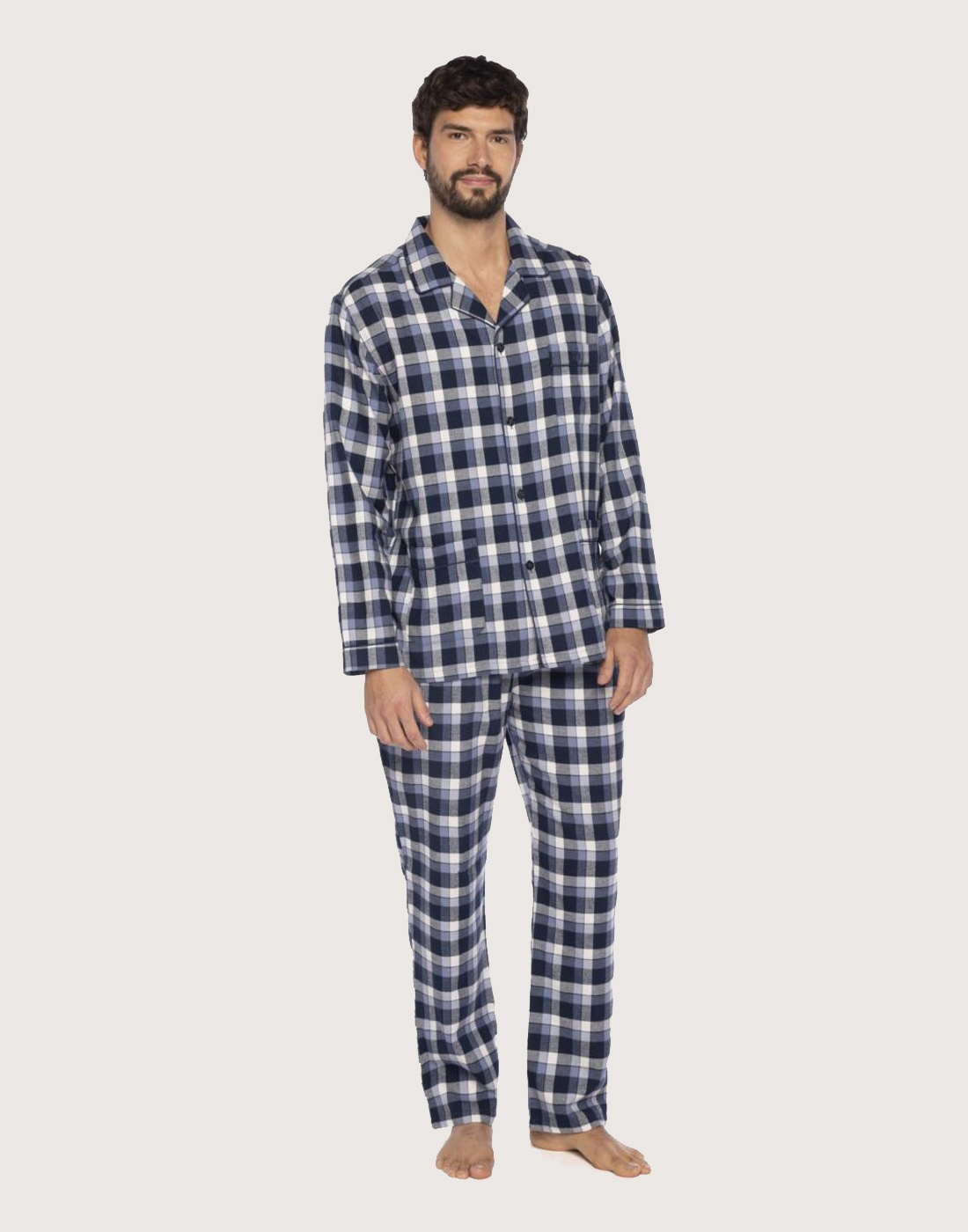 guasch flanell pysjamas blå ruter herre