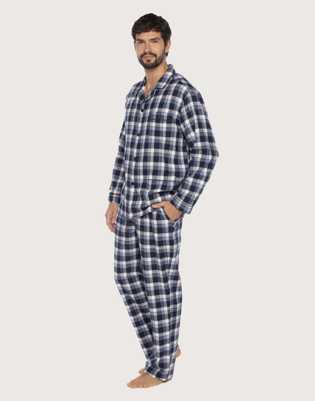guasch flanell pysjamas blå ruter herre
