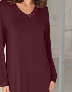 lady avenue bambus nattkjole langermet burgunder