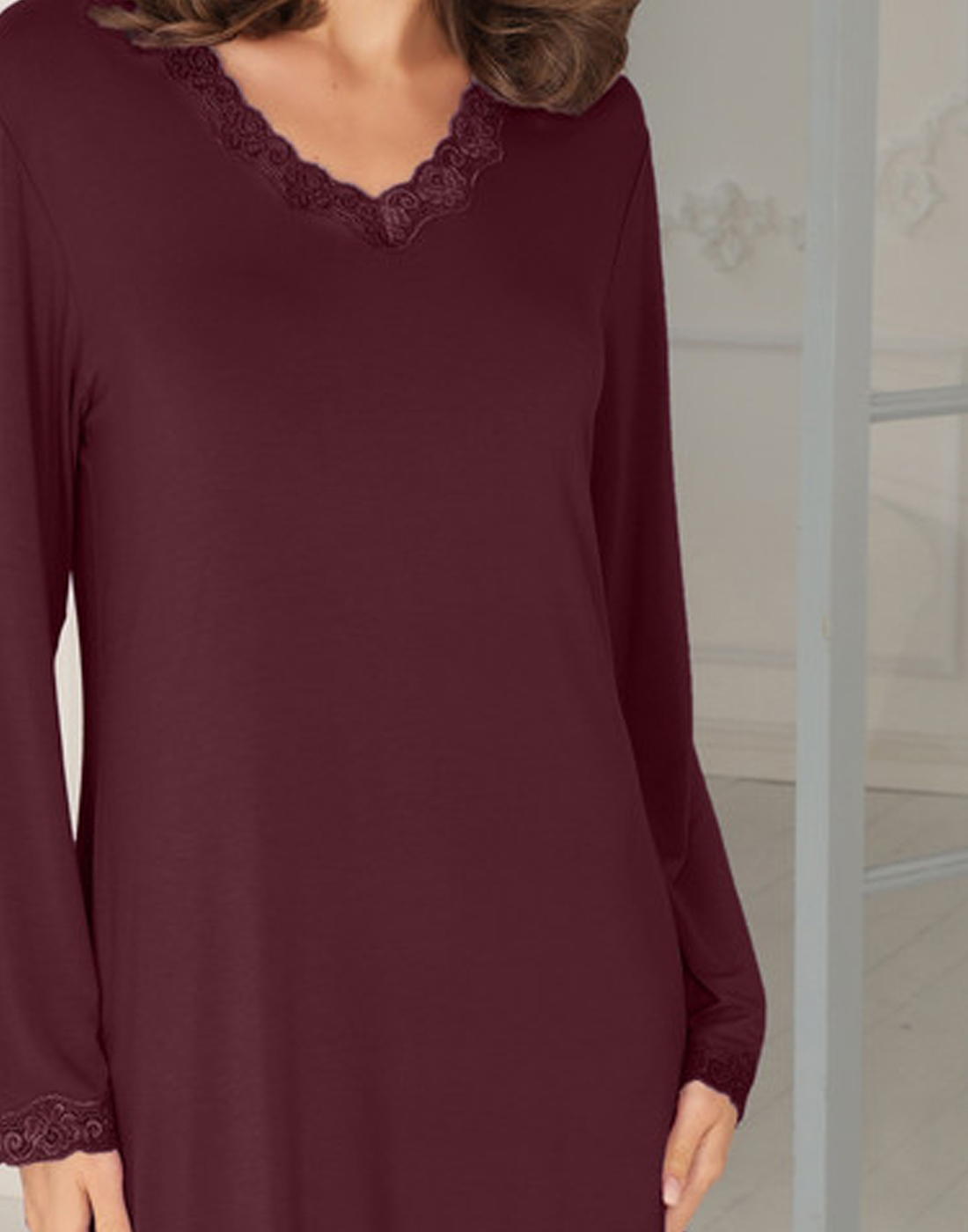 lady avenue bambus nattkjole langermet burgunder