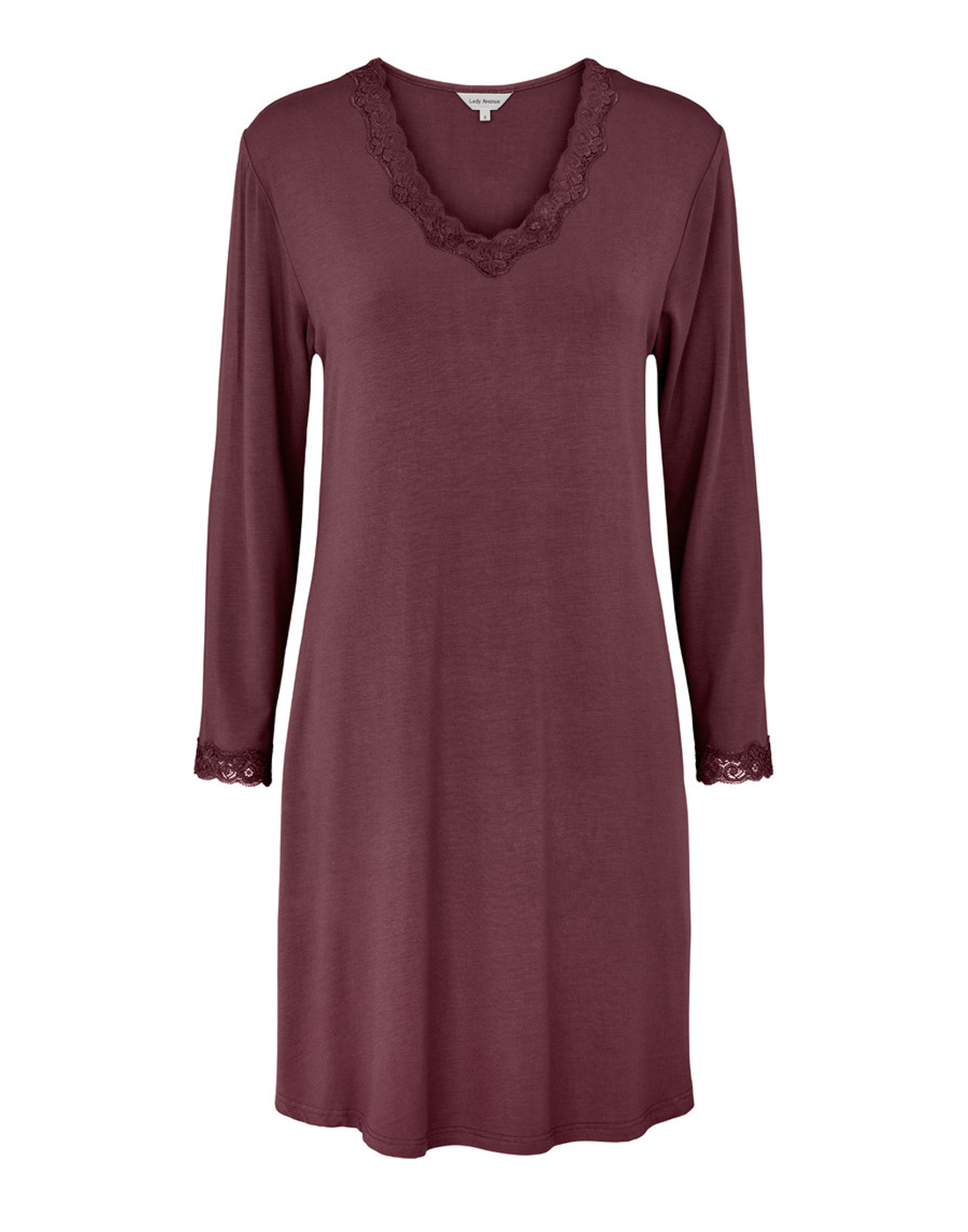 lady avenue bambus nattkjole langermet burgunder