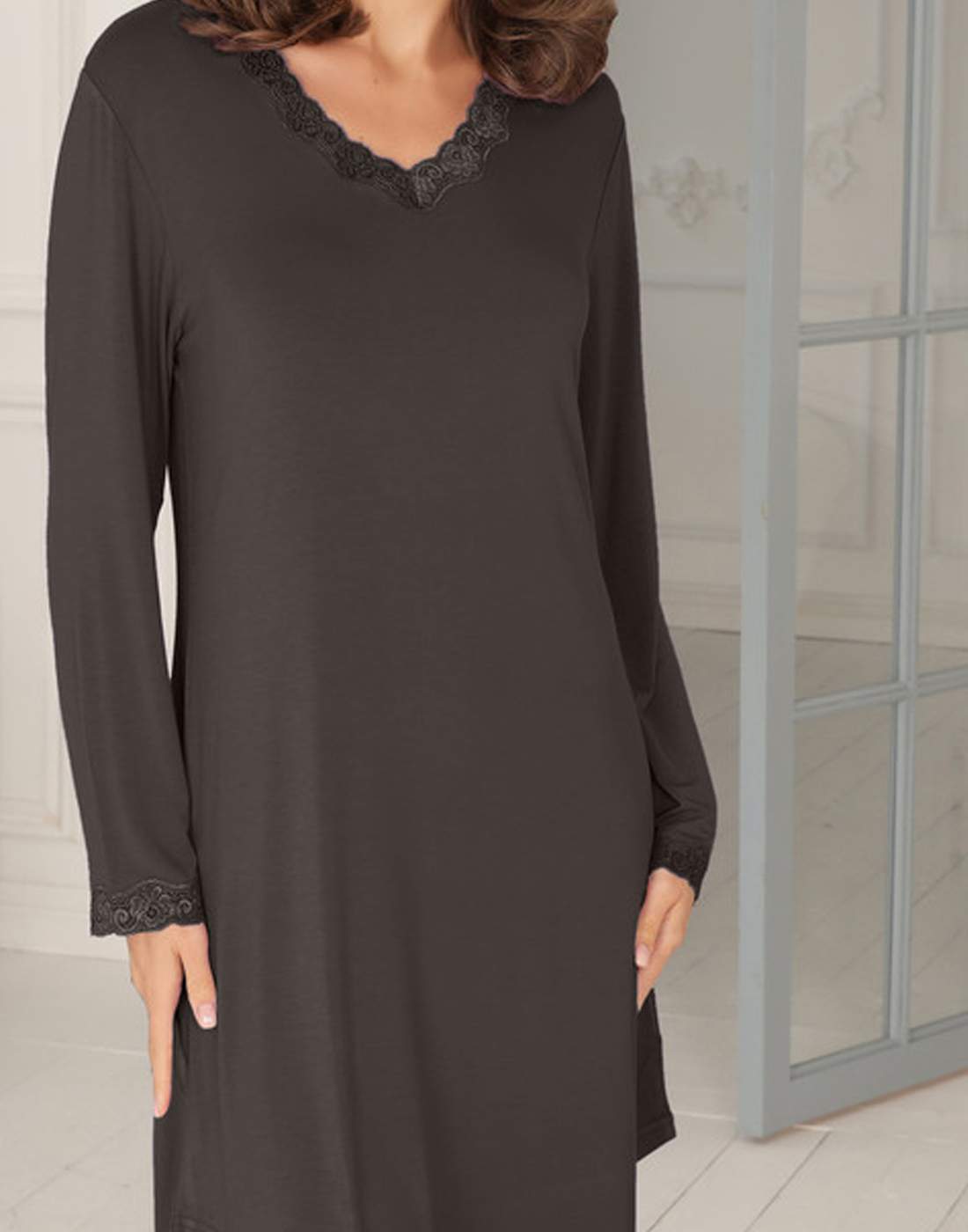 lady avenue bambus nattkjole langermet brun