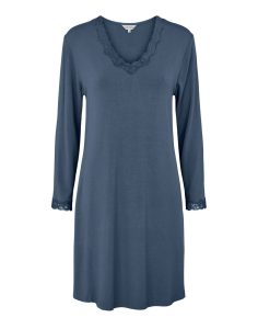 lady avenue bambus nattkjole langermet denim blå