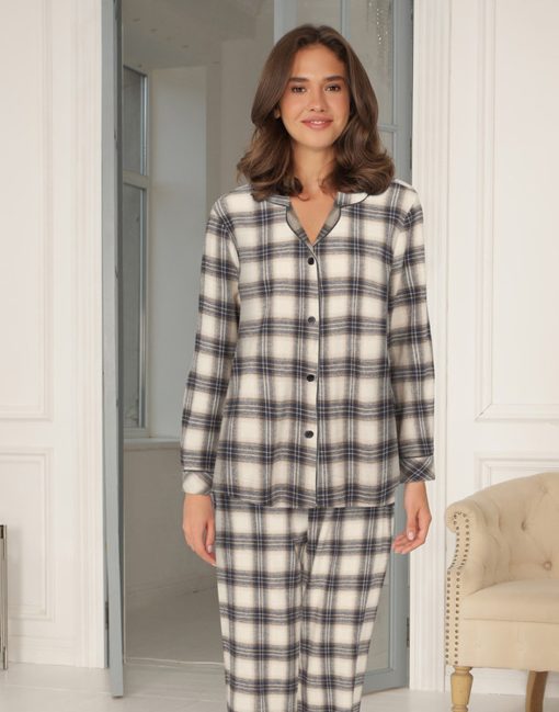 lady avenue flanell pysj blue mocca rutete