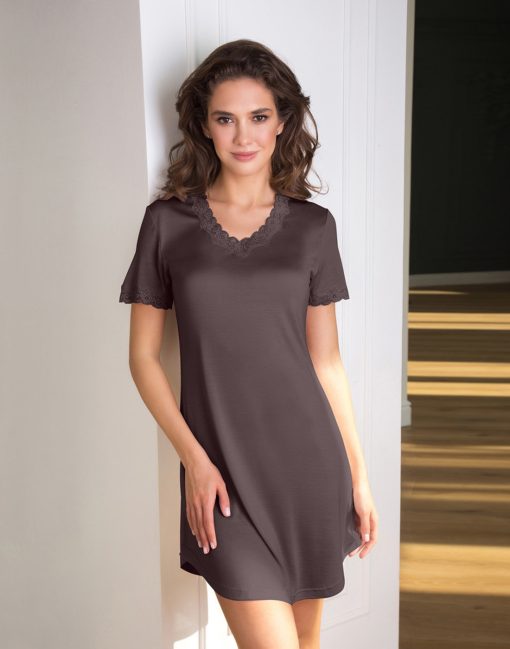 lady avenue silk jersey nattkjole coffee brun