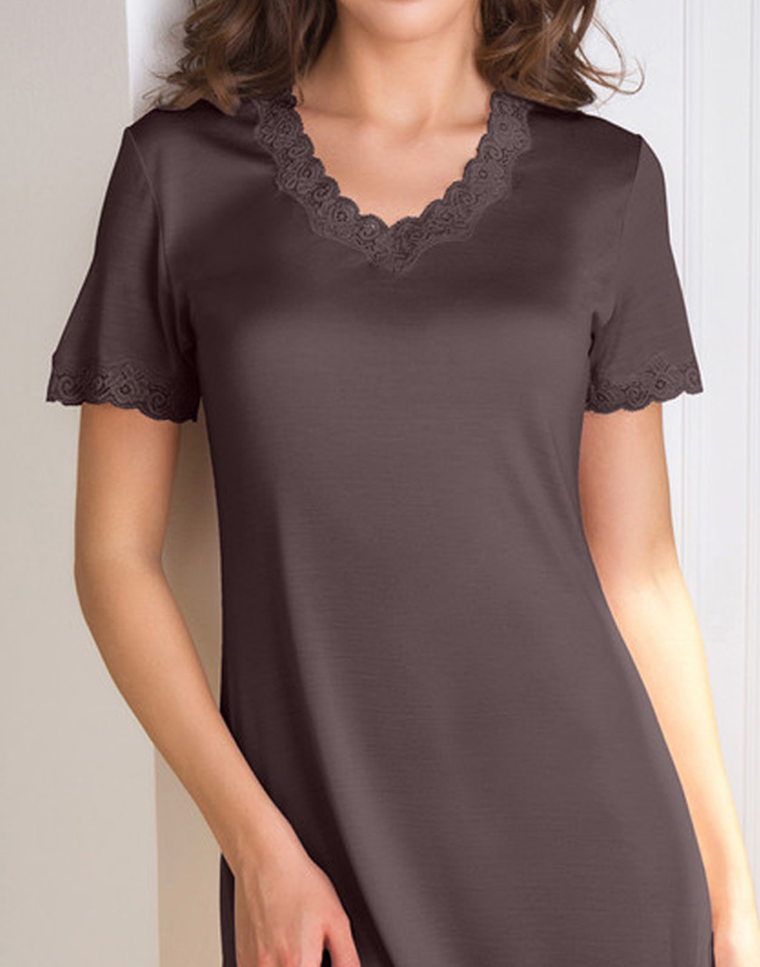 lady avenue silk jersey nattkjole coffee brun