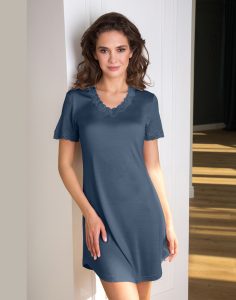 lady avenue silk jersey nattkjole denim blå