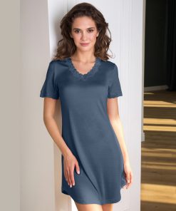 lady avenue silk jersey nattkjole denim blå