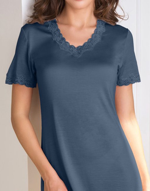 lady avenue silk jersey nattkjole denim blå