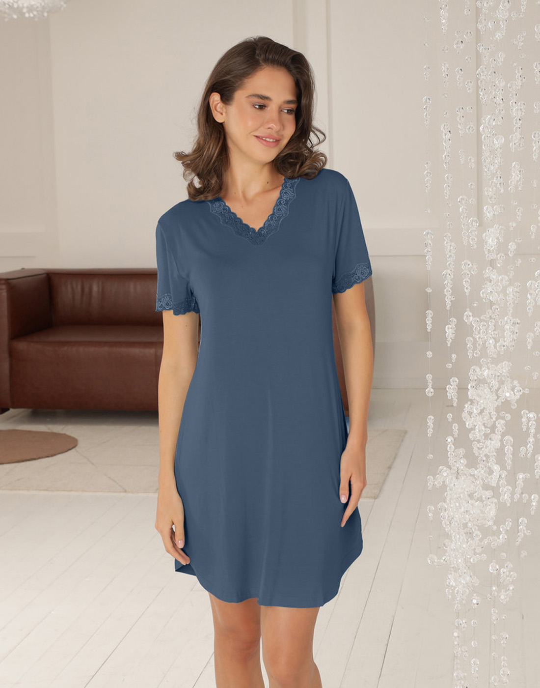 lady avenue bambus nattkjole blå