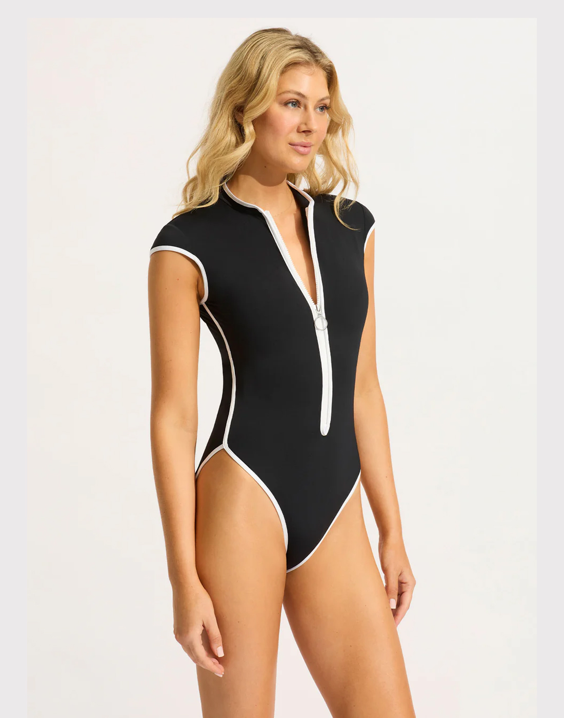 seafolly collective cap sleeve badedrakt black