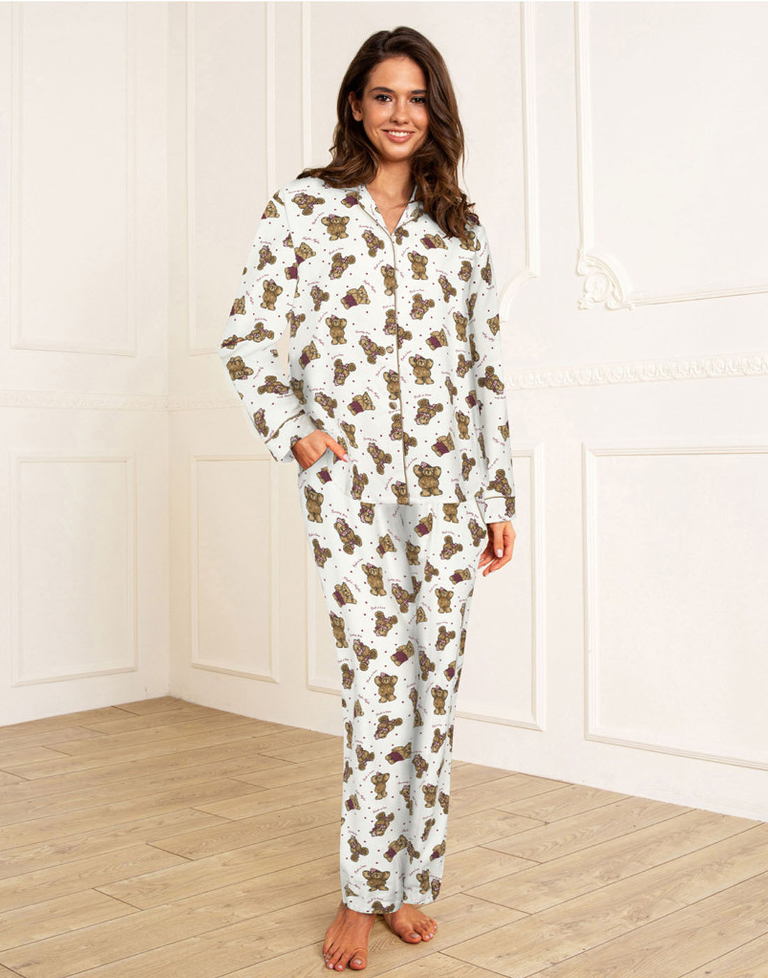 lady avenue flanell pysjamas teddybjørn