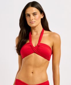 seafolly collective bandeau bikini cosmo red